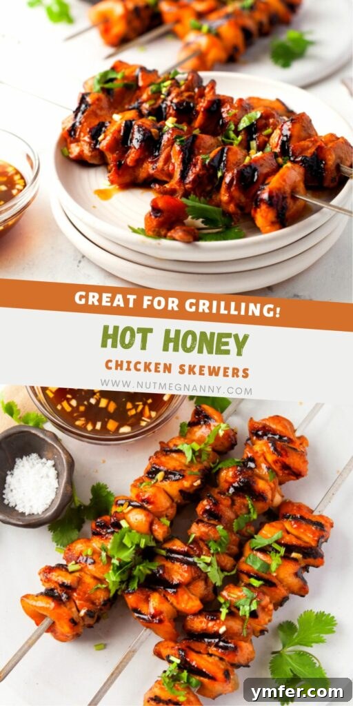 Sweet Heat Chicken Kebabs 9 Hot Honey Chicken Skewers pin for Pinterest.