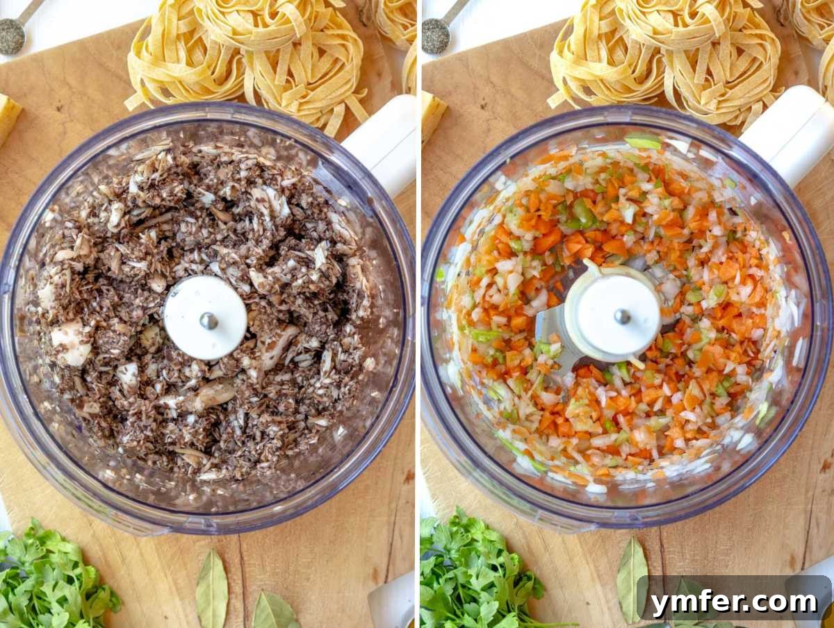Rich Fungi Ragout 7 chopped mushrooms and vegetables in a food processor