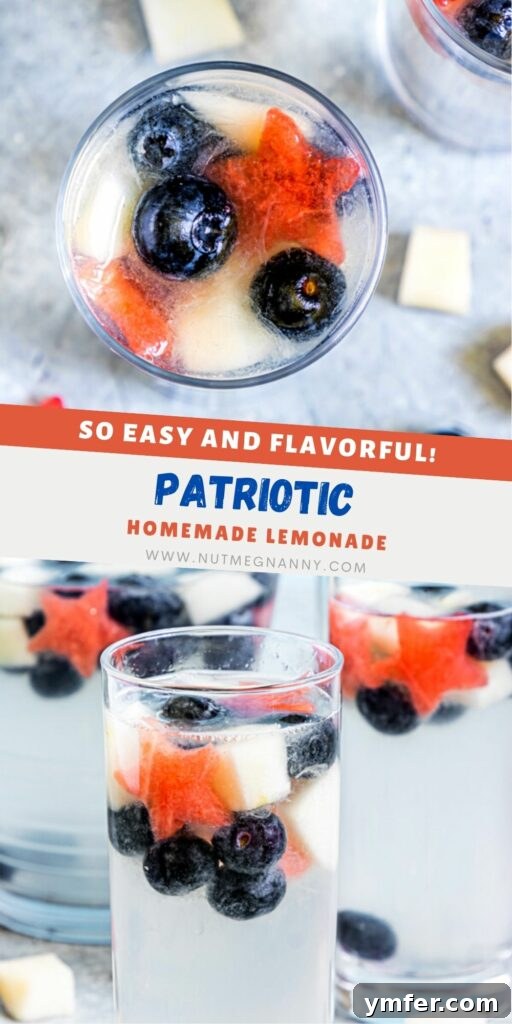 Nation's Nectar 7 Patriotic Lemonade recipe pin for Pinterest, showing a full pitcher and two glasses.