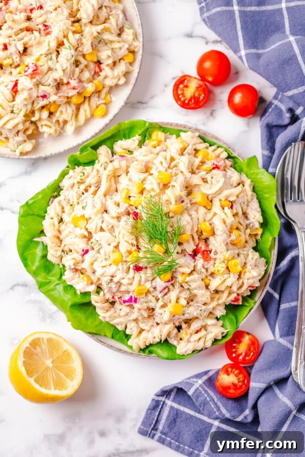 Tuna Pasta Salad served on a plate.