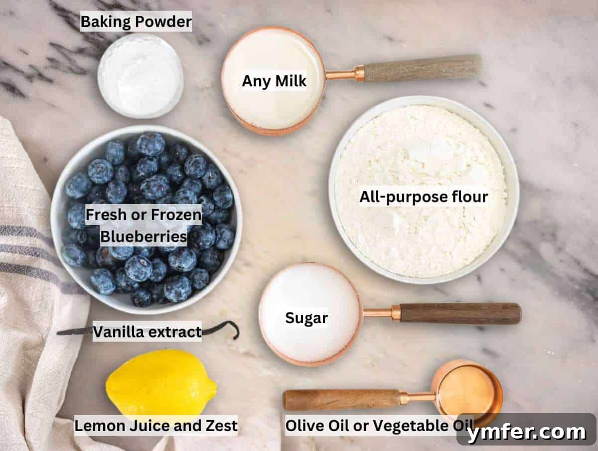Lush Blueberry Pound Cake 3 Ingredients laid out for making the easy blueberry pound cake recipe.