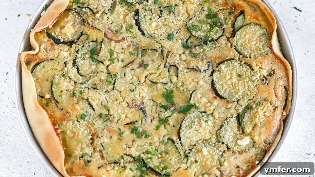 Wholesome Vegan Zucchini Pie 15 Close-up of a delicious vegan pie, showcasing its golden crust