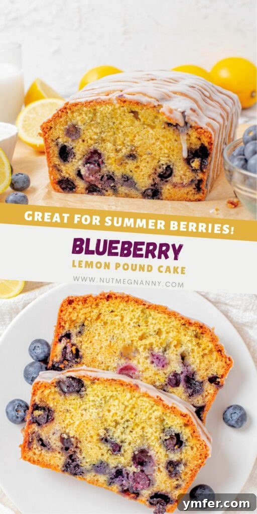 Bursting Blueberry Lemon Loaf 8 Blueberry Lemon Pound Cake pin for Pinterest.