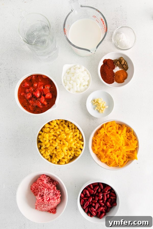 Hearty Instant Pot Chili Mac 3 All the fresh ingredients laid out for making Instant Pot chili mac.