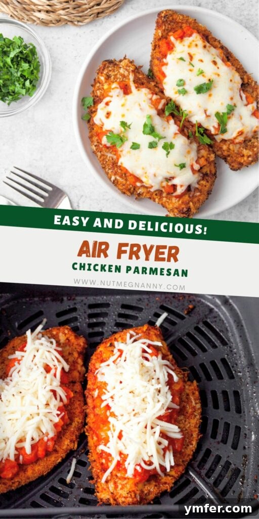 Crispy Air Fryer Chicken Parmesan 8 Air Fryer Chicken Parmesan pin for Pinterest, showcasing a delectable serving of the dish.