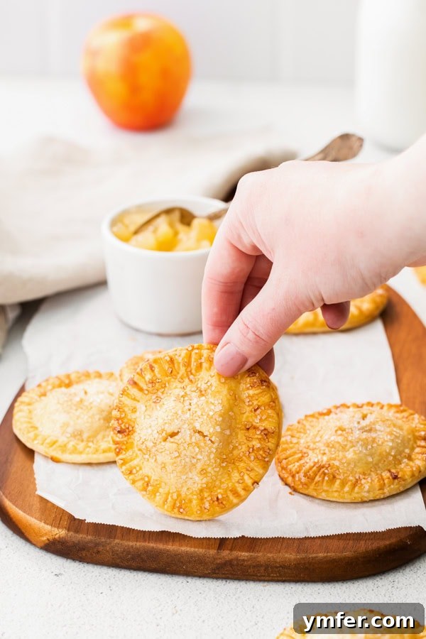Crispy Air Fryer Apple Hand Pies 2 Air Fryer Apple Hand Pies on a wooden board.