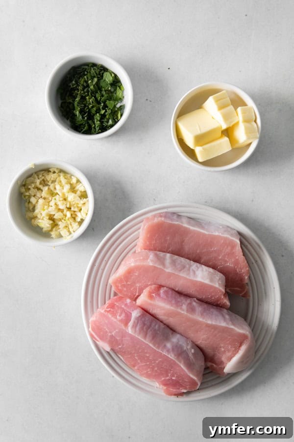 Perfect Air Fryer Pork Chops 3 Raw ingredients to make pork chops in the air fryer.