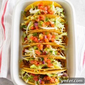 Crispy Baked Beef Tacos 6 Baked Ground Beef Tacos ready to be served