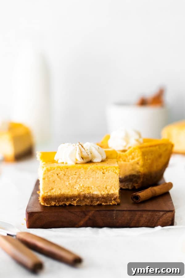 Autumn Pumpkin Cheesecake Squares 5 Sliced Pumpkin Cheesecake Bars.