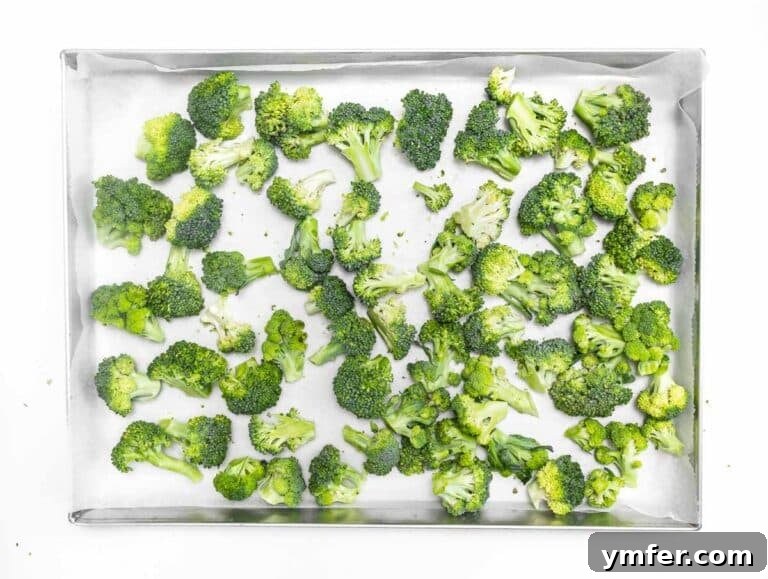 Roasted broccoli in tray