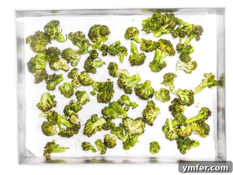 baked broccoli in a silver tray