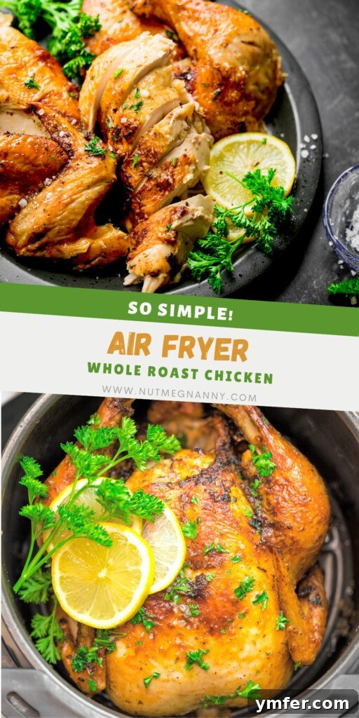 Crispy Air Fryer Whole Chicken 10 Air Fryer Whole Chicken pin for Pinterest.