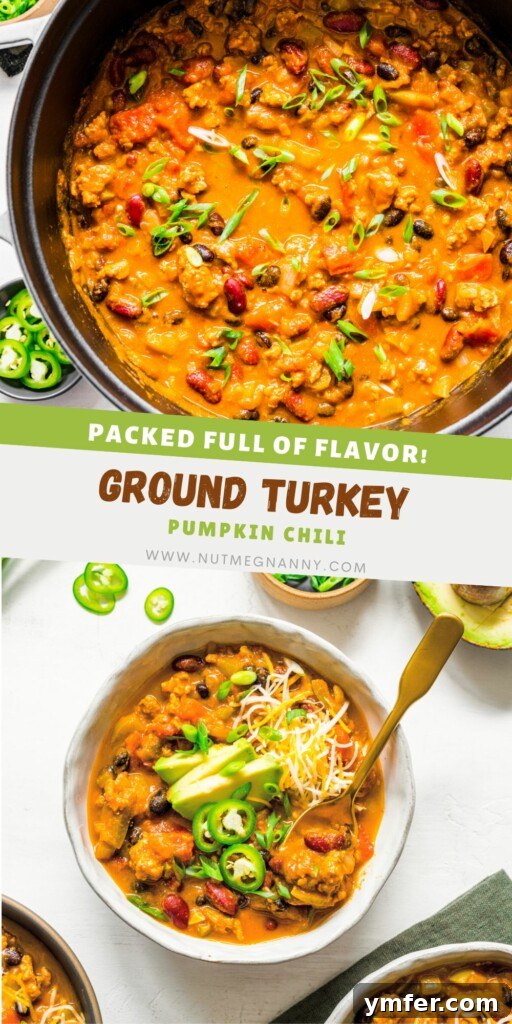 Autumn Harvest Turkey Chili 10 A Pinterest-optimized image for Turkey Pumpkin Chili, featuring a beautifully plated bowl of chili with toppings, enticing viewers to click and discover the recipe.