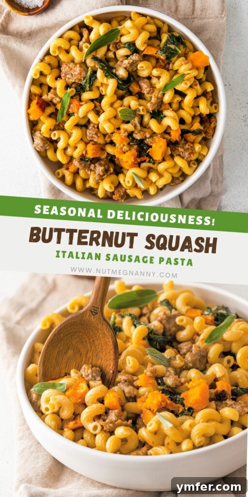 Autumn Butternut Squash Sausage Pasta 10 Butternut Squash Sausage Pasta recipe pin image for Pinterest sharing.