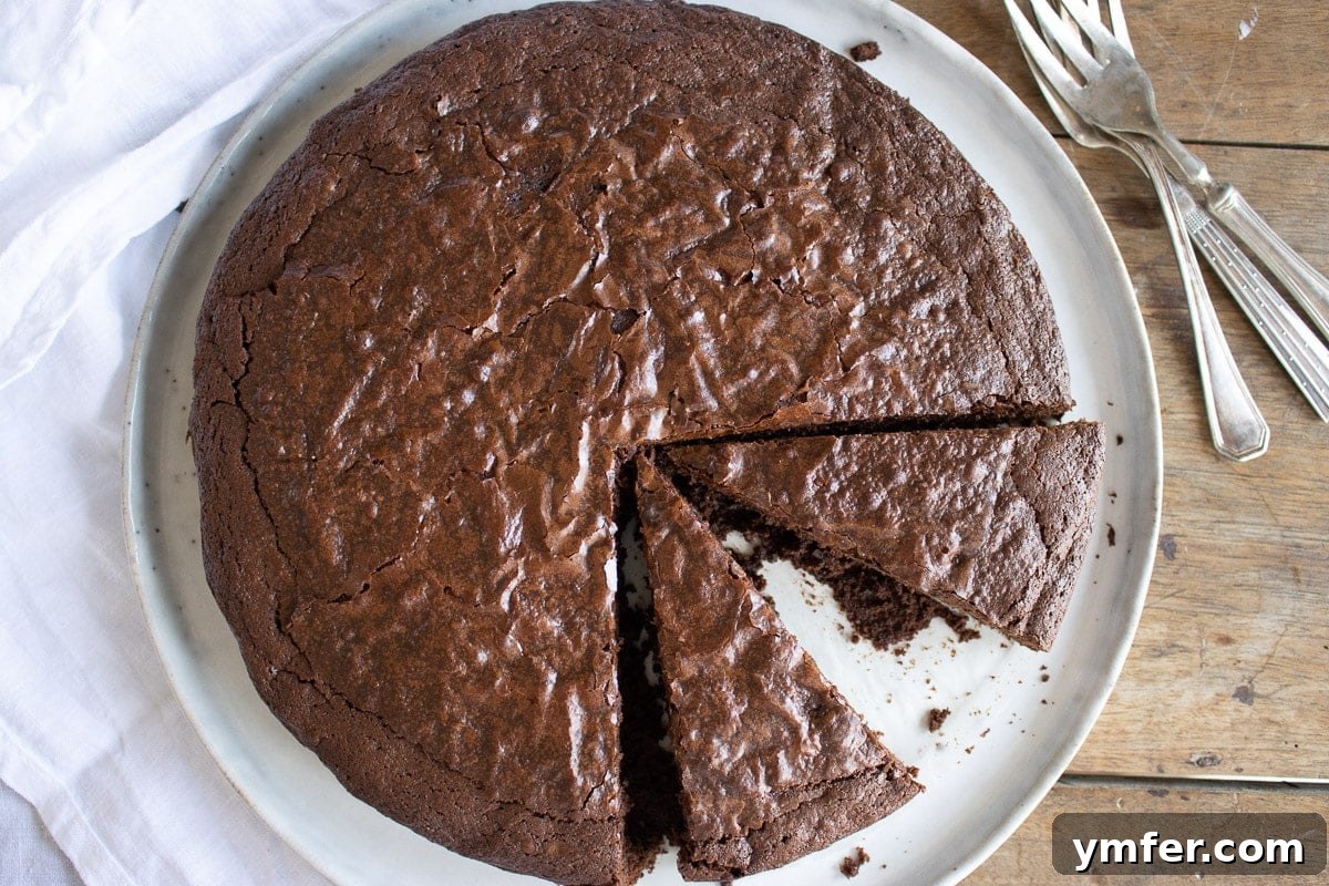 Decadent Chocolate Brownie Cake 17 Freshly baked vegan brownie cake, hot from the oven with a delicate crackled crust