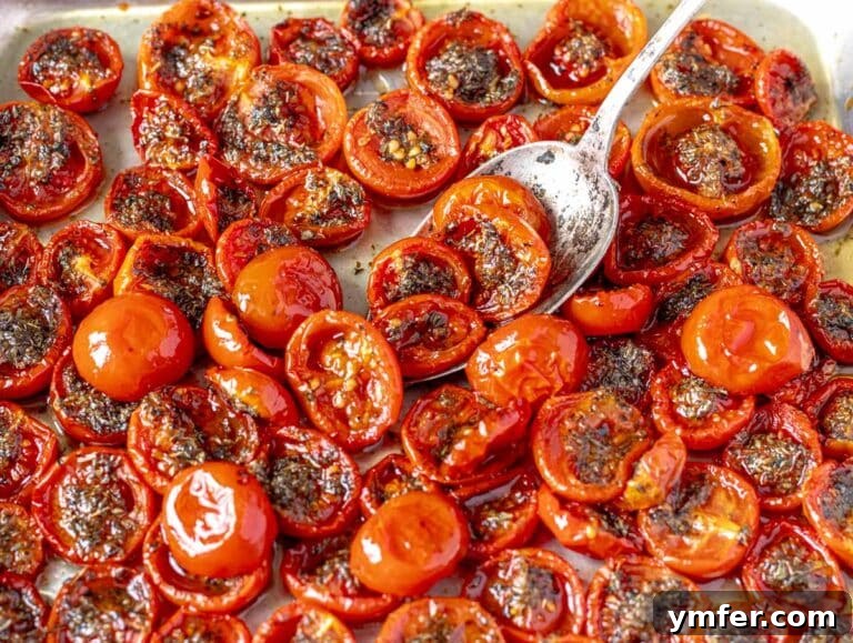 Slow-Roasted Tomato Jewels 13 confit tomatoes after baking served with a spoon