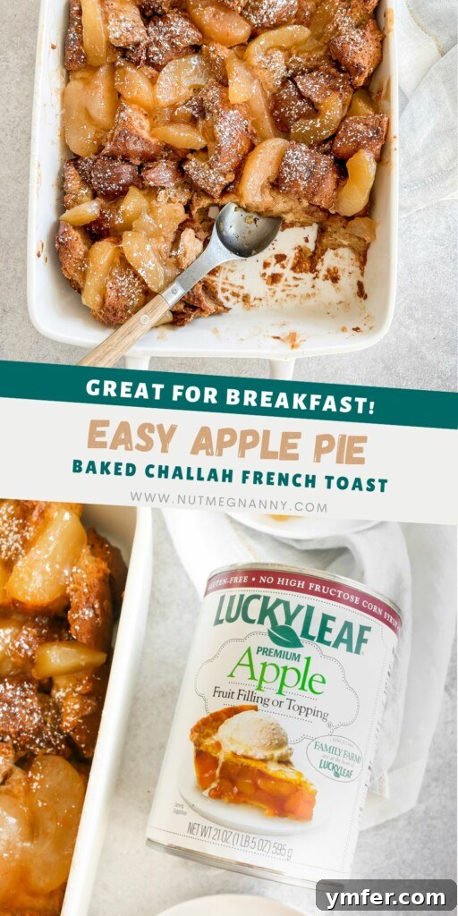 A visually appealing Pinterest graphic for Apple Pie Baked French Toast, showcasing the finished dish with a text overlay.