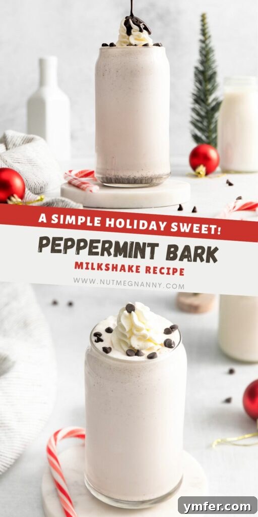 Candy Cane Crunch Milkshake 10 Peppermint Bark Milkshake graphic pin for Pinterest.