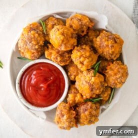 Perfectly baked Sausage Cheese Balls, ready to be served as a delightful appetizer.
