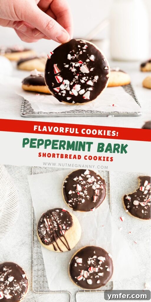 Cool Mint Chocolate Shortbread Delights 7 Peppermint Bark Shortbread Cookies pin for Pinterest, showcasing the beauty of the cookies.