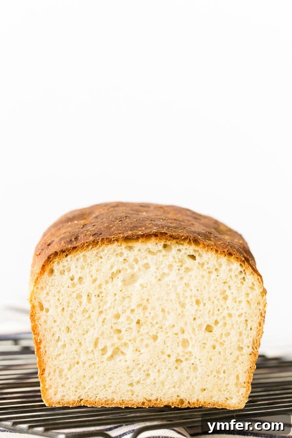 Classic English Muffin Toast Loaf 3 Two slices of English Muffin Toasting Bread, one buttered and one plain, showing the texture.
