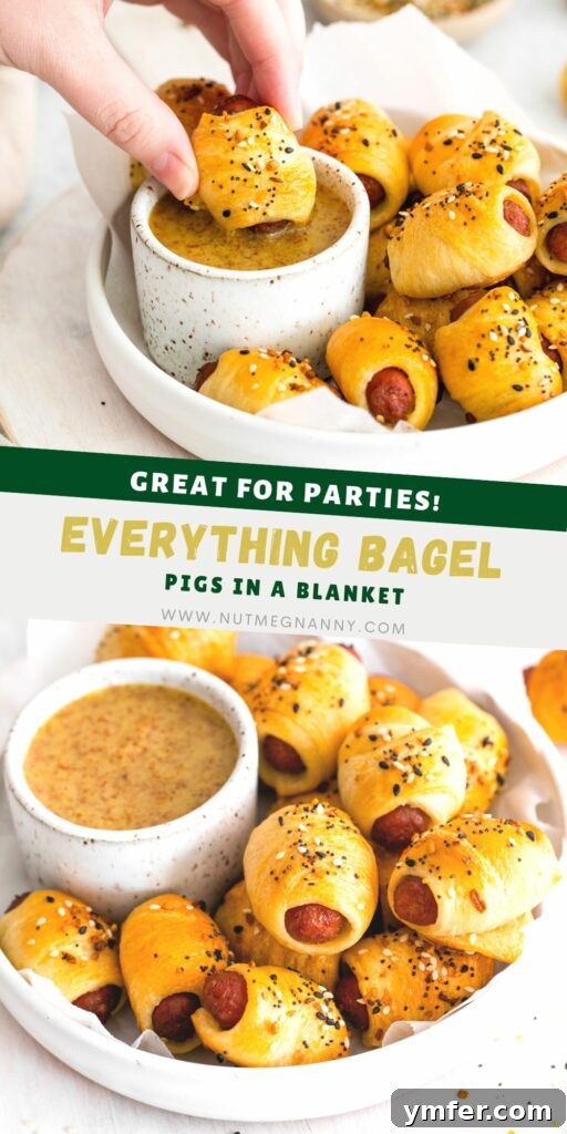 Crunchy Everything Piggy Rolls 12 Everything Bagel Pigs in a Blanket pin for Pinterest.