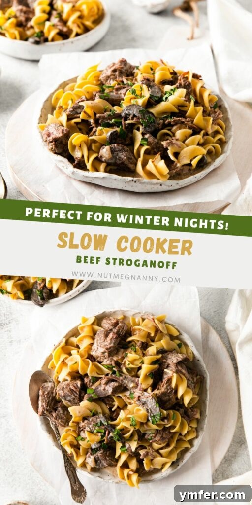 Hearty Creamy Slow Cooker Beef Stroganoff 8 Slow Cooker Beef Stroganoff pin for Pinterest
