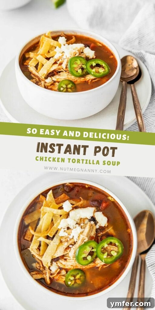 Zesty Instant Pot Chicken Tortilla Soup 8 Instant Pot Chicken Tortilla Soup pin for Pinterest, showcasing the final dish.