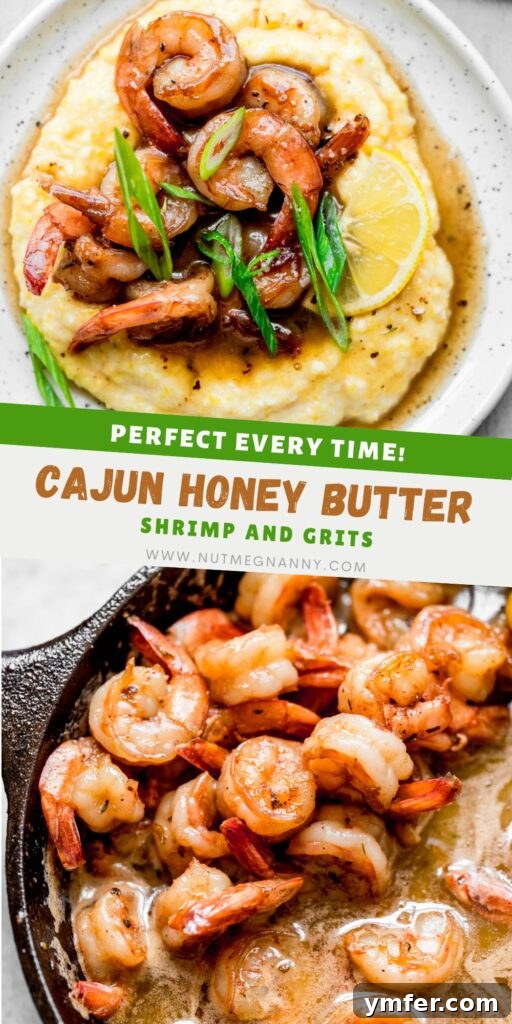 Cajun Honey Butter Shrimp with Creamy Grits 11 Cajun Honey Butter Shrimp and Grits promotional image for Pinterest, showing a beautifully plated dish.
