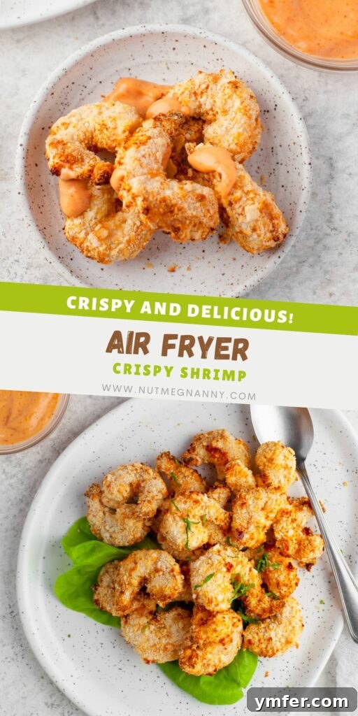 Golden Crispy Air Fryer Shrimp 14 Crispy Air Fryer Shrimp pin for Pinterest, showcasing the final dish.