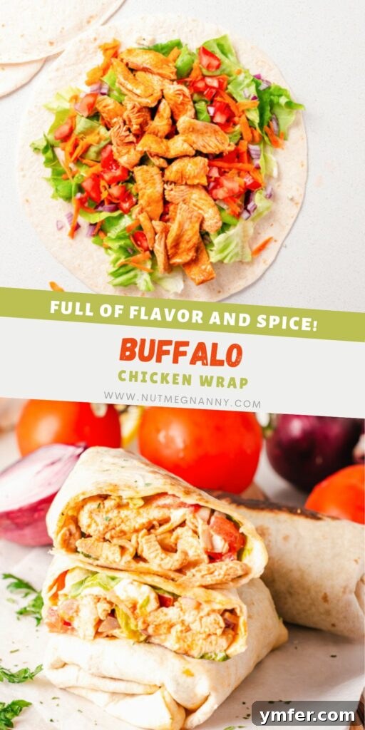 Zesty Buffalo Chicken Wrap 9 Buffalo Chicken Wrap Pinterest pin image, showcasing the delicious wrap with text overlay.