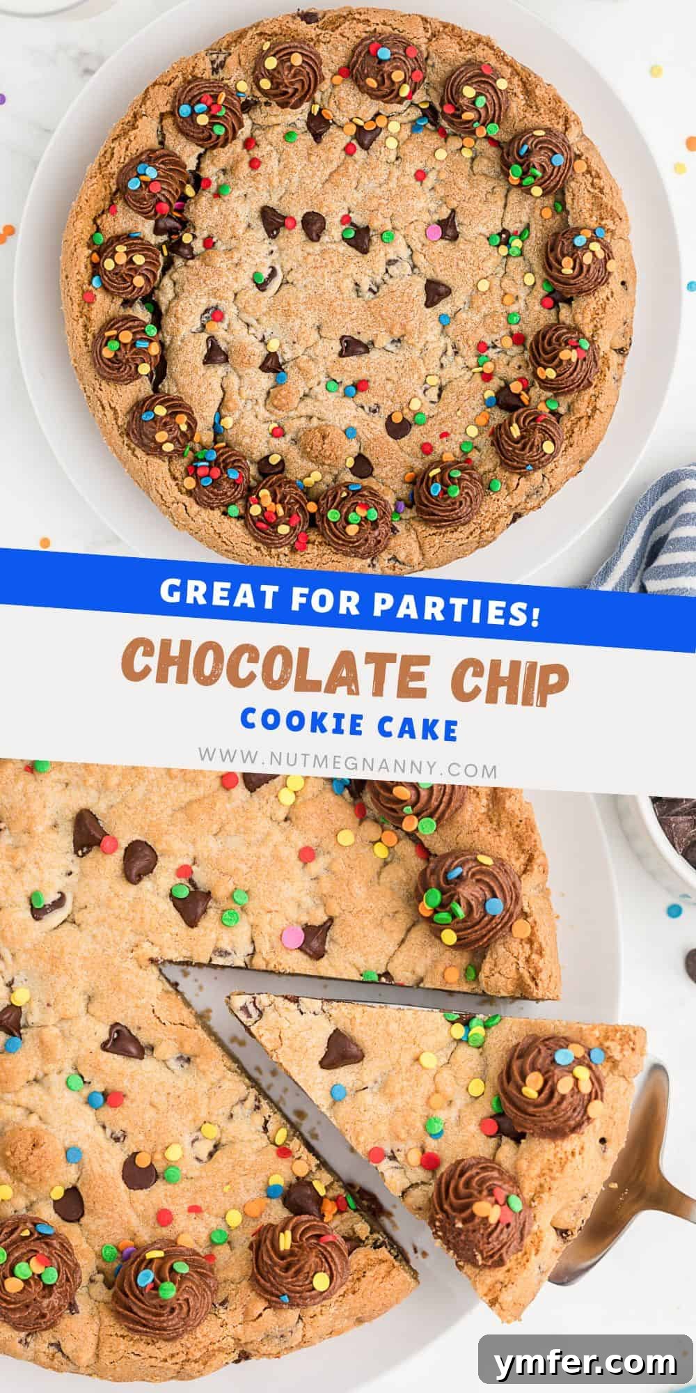 Ultimate Chocolate Chip Cookie Cake 13 A visually appealing Pinterest pin graphic for Chocolate Chip Cookie Cake, featuring a mouth-watering image of the cake and the recipe title.