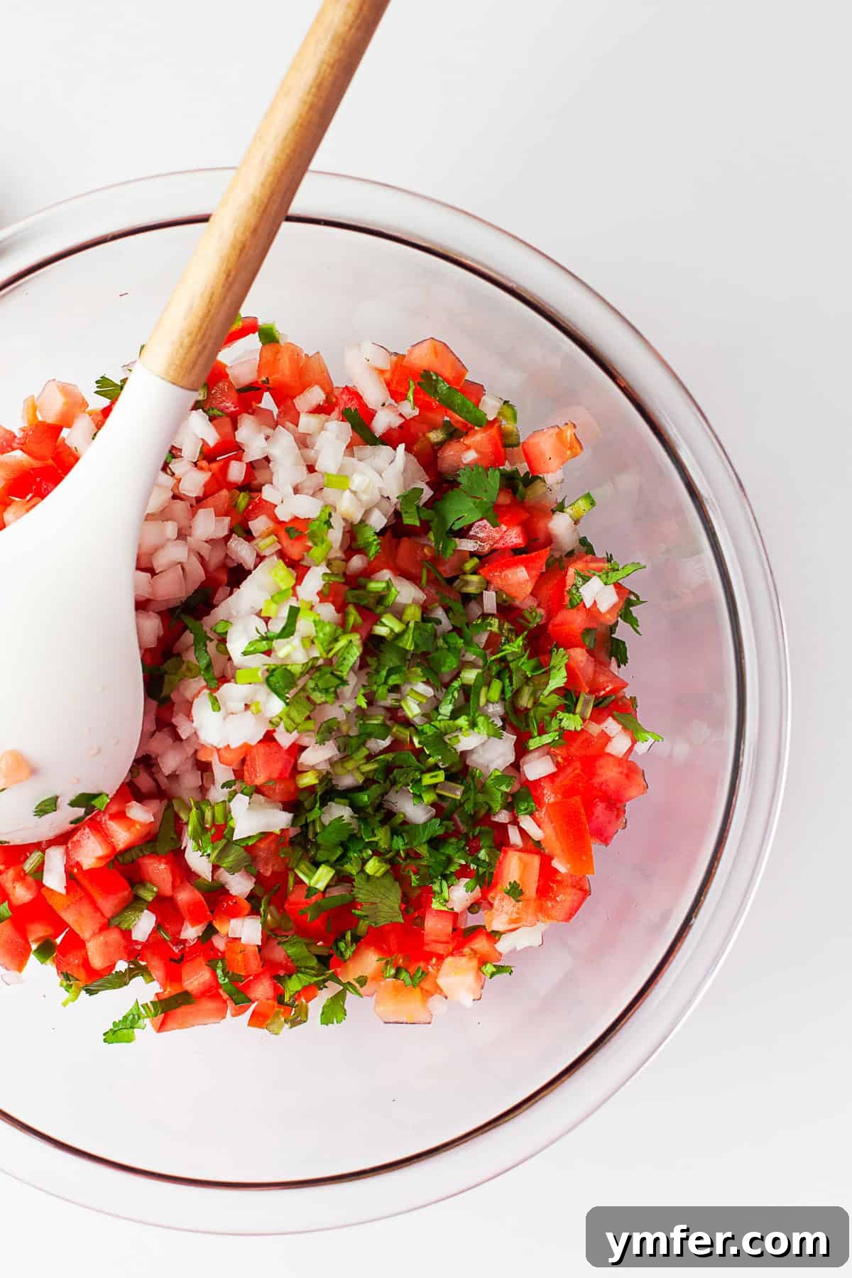 Vibrant Mexican Salsa 5 Pico de Gallo ingredients in a bowl.