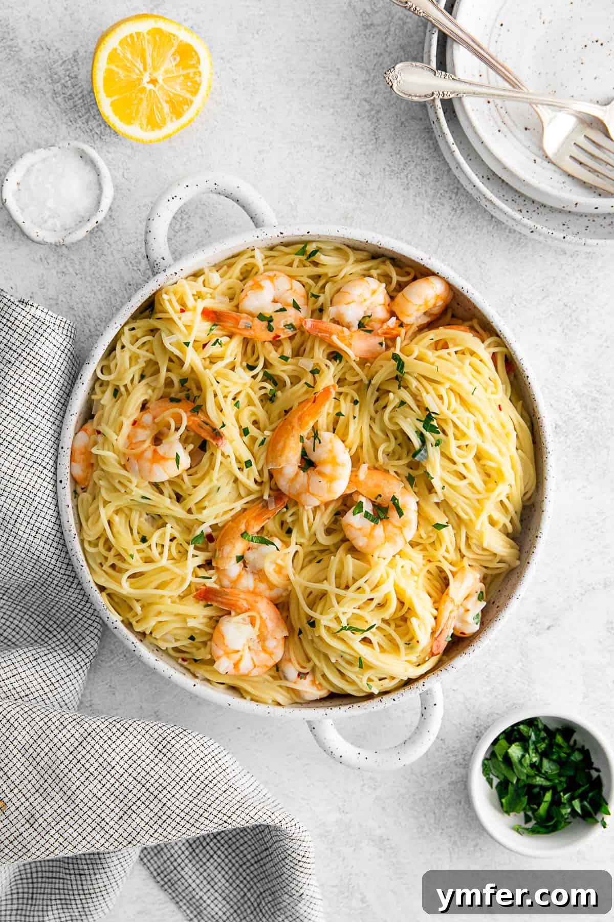 Effortless Instant Pot Shrimp Scampi 9 Instant Pot Shrimp Scampi served with pasta.