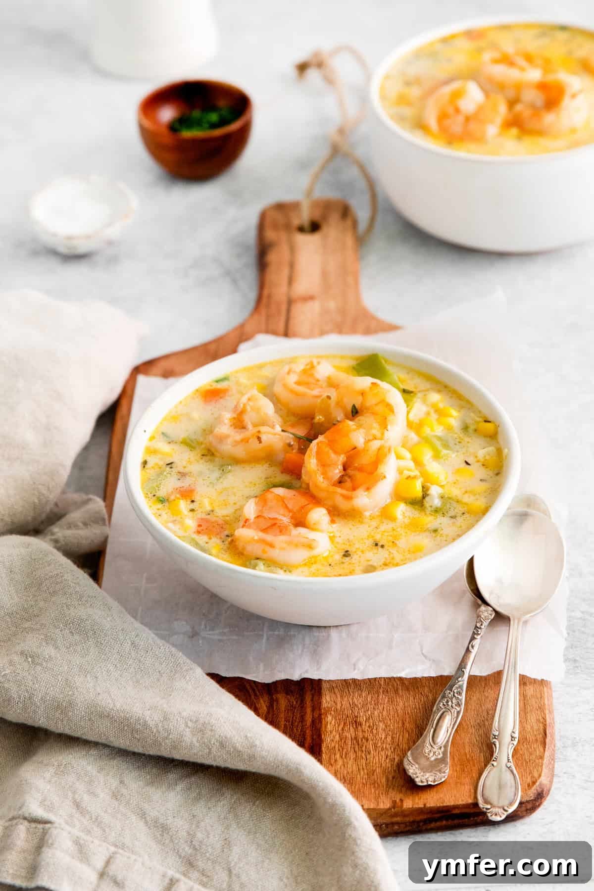 Golden Harvest Shrimp and Corn Chowder 9 A perfectly portioned bowl of Shrimp Corn Chowder, ready to be enjoyed.