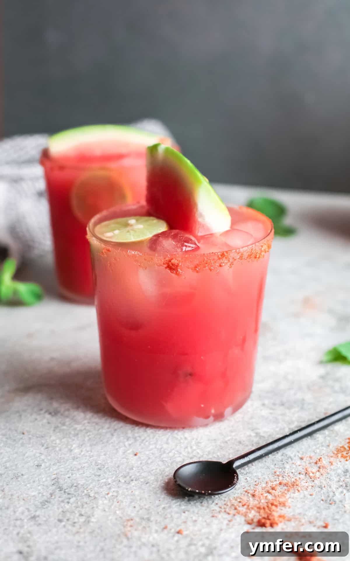 Blush Paloma 7 Watermelon Paloma rimmed with Tajin and kosher salt.