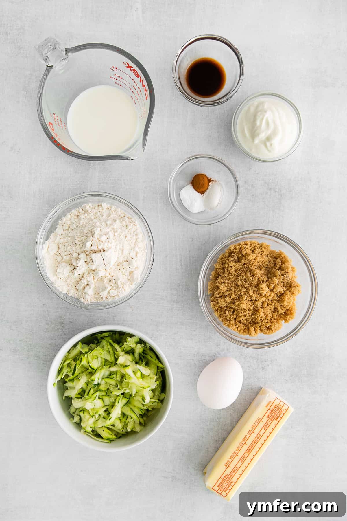 Ingredients to make Zucchini Bread on a table. 