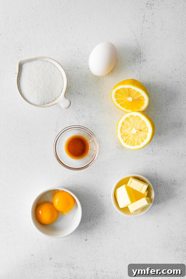 Sunshine Lemon Tarts 4 Fresh lemons, eggs, and sugar, essential ingredients for making homemade lemon curd, laid out on a rustic table.