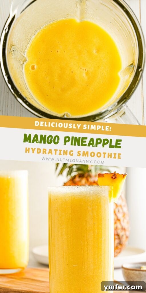 Tropical Mango Pineapple Bliss 11 Beautifully presented Mango Pineapple Smoothie for a Pinterest pin, showcasing its vibrant color and freshness.