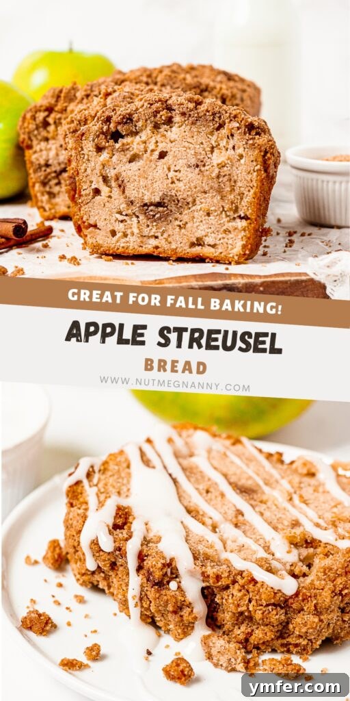 Spiced Apple Streusel Loaf 11 Apple Streusel Bread pin image for Pinterest sharing, showing a beautifully baked loaf.