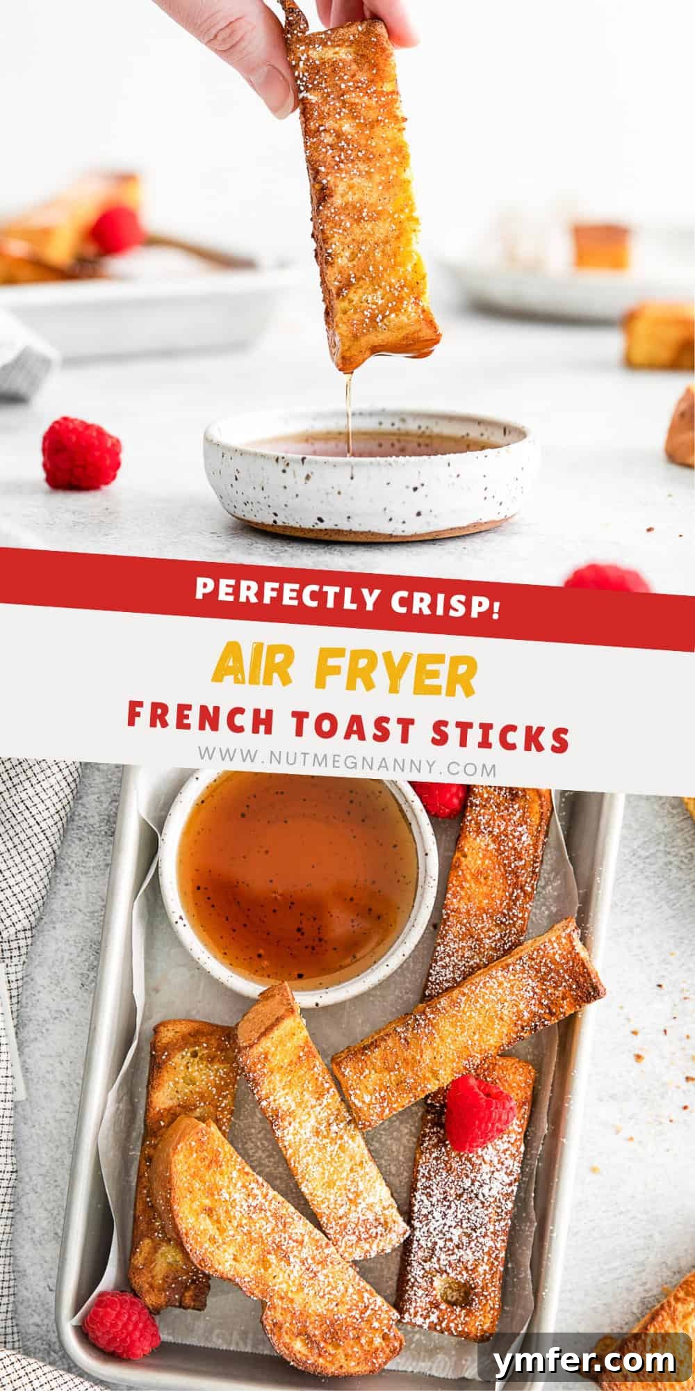 A striking Pinterest-optimized image featuring golden Air Fryer French Toast Sticks, ideal for sharing breakfast ideas.