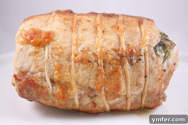 Rolled Pork Florentine wrapped in butchers twine. 