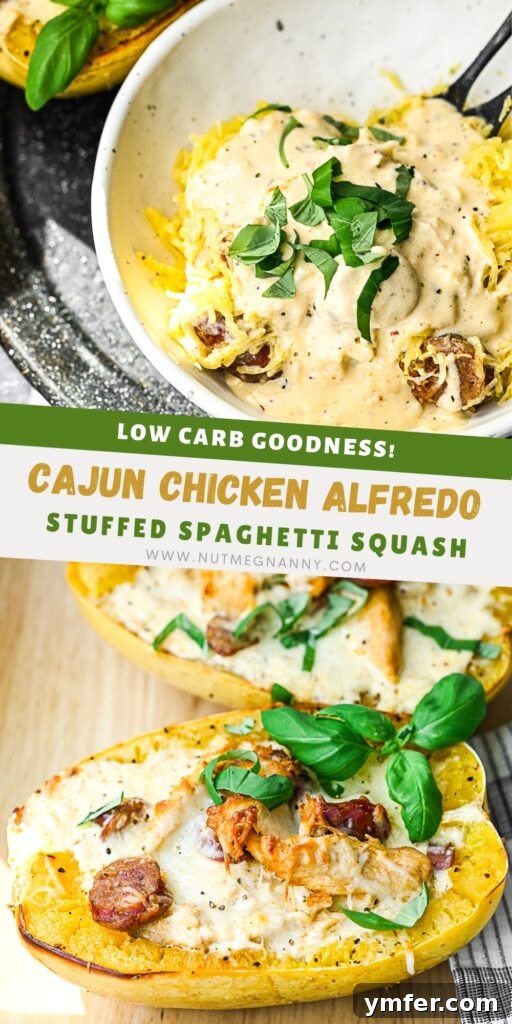 Zesty Cajun Chicken Alfredo on Spaghetti Squash Noodles 9 Cajun Chicken Alfredo Spaghetti Squash pin for Pinterest.