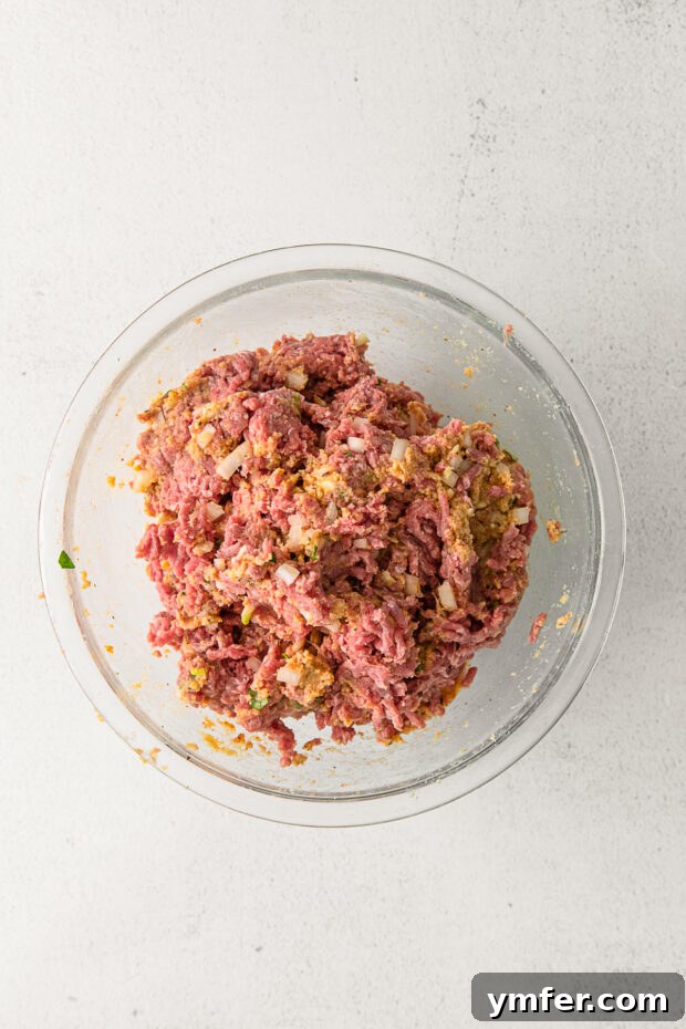 Smoky BBQ Glazed Meatloaf 5 The meatloaf mixture, thoroughly combined and ready for the loaf pan.