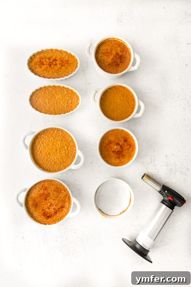 Spiced Pumpkin Creme Brulee 9 Pumpkin Creme Brulee in small ramekins, perfectly baked and chilled, awaiting the sugar topping.