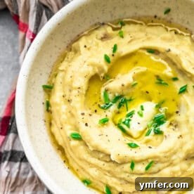 Close-up of fluffy Instant Pot mashed potatoes.