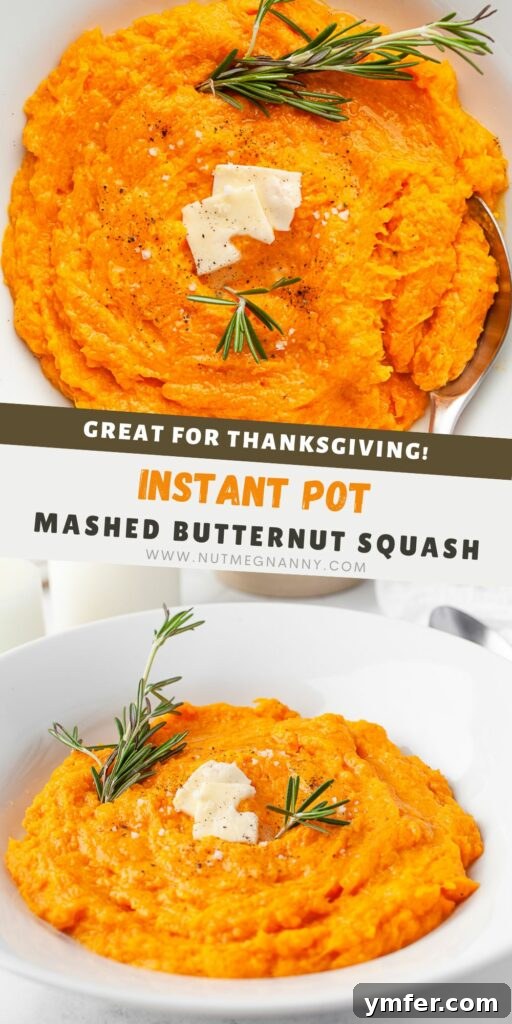 Creamy Instant Pot Butternut Mash 11 Large image for Pinterest showcasing Instant Pot Mashed Butternut Squash with toppings.