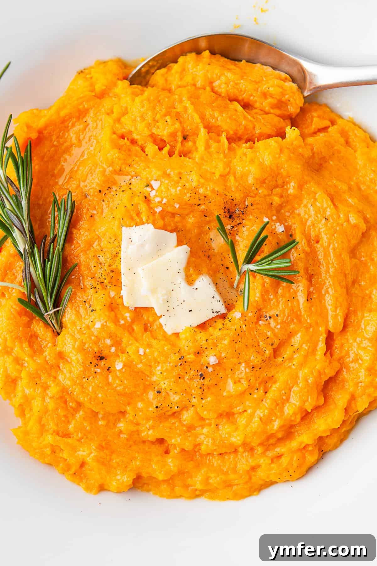 Creamy Instant Pot Butternut Mash 8 A close-up shot of creamy Instant Pot Mashed Butternut Squash in a bowl, showing its smooth texture.