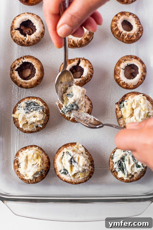 Cheesy Spinach Artichoke Stuffed Mushroom Caps 6 Stuffing mushrooms.