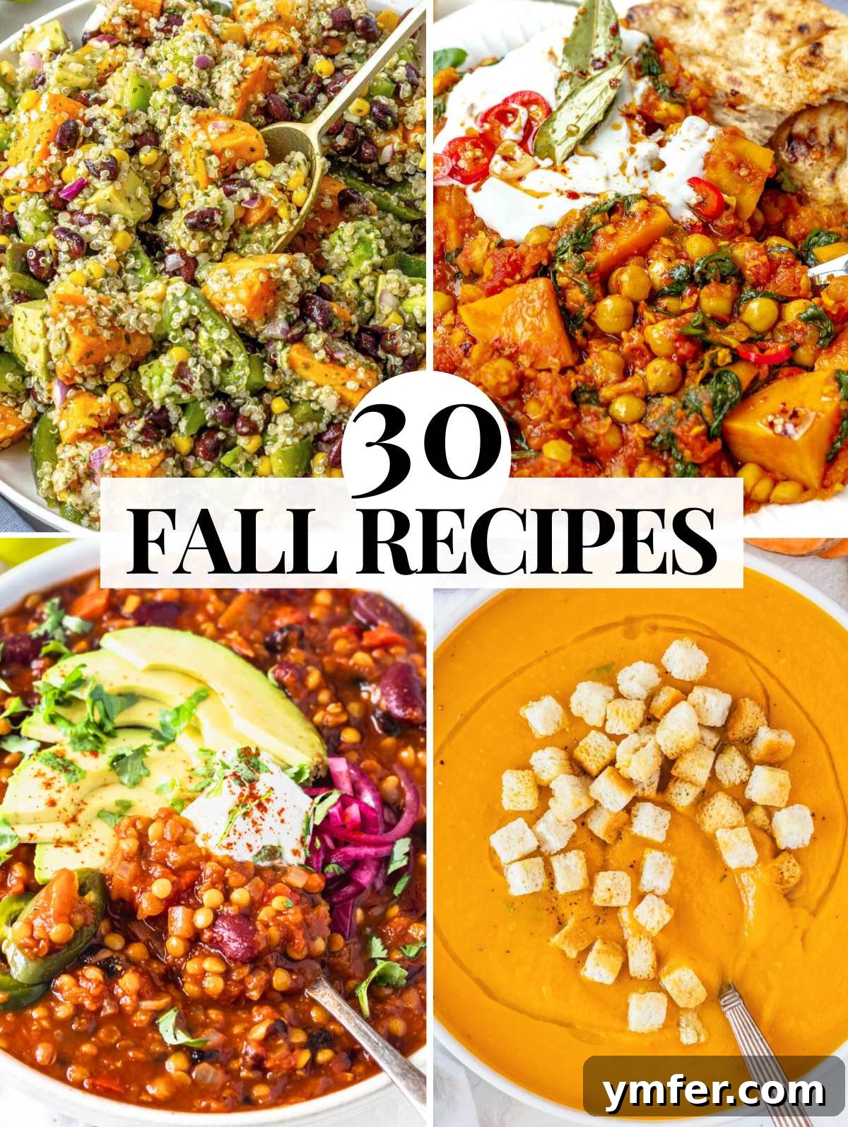 30 Easy Fall Meals 2 Collection of hearty fall recipes including soups, stews, and salads for lunch and dinner ideas